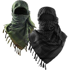Men Black/Green 2pack Military Shemagh Tactical Desert Cotton Kefiyeh Scarf Wrap